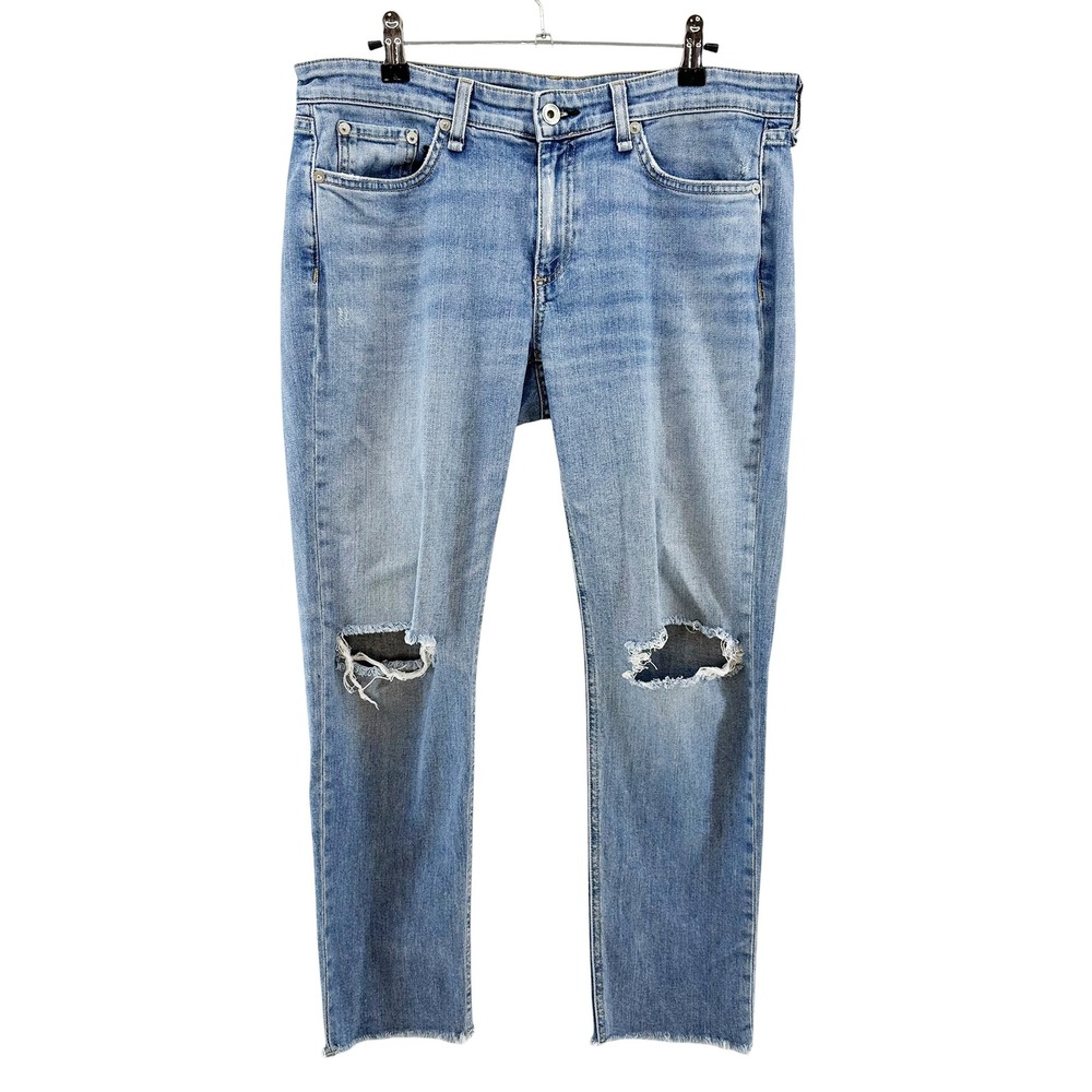 RAG & BONE Dre Low-Rise Slim Boyfriend Jeans • 28 • light blue distressed ripped